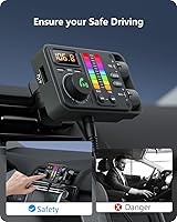 Vista 3 de LENCENT Bluetooth Car Adapter, Bluetooth 5.3 FM Radio Transmitter with Hi-Fi Treble & Bass Music Player, PD20W and QC18W Fast Charger, Dual Mics for