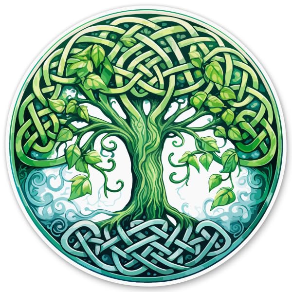 Celtic Tree of Life Sticker - 3" Laptop Sticker - Waterproof Vinyl for Car, Phone, Water Bottle - Green Irish Renewal Decal