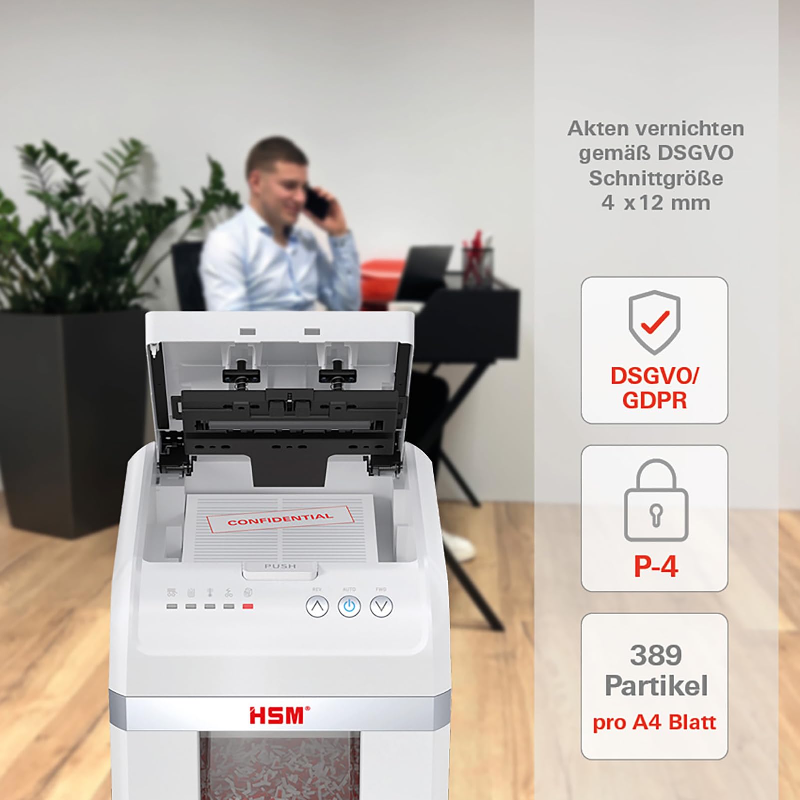 Niszczarka do dokumentów HSM shredstar Autofeed X200 | Poziom bezpieczeństwa P-4 I Niszczarka do papieru, kart kredytowych