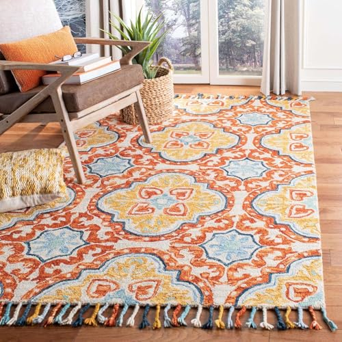 Image of Hand-Tufted Wool Large Carpet for Living Room 9x12 feet Orange Yellow Traditional Design Anti-Skid High Pile Thick Carpet & Rugs for Bedroom & Hall