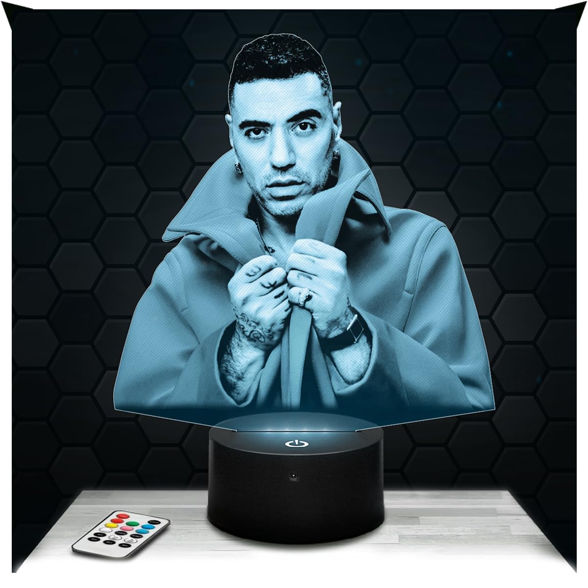 Lampephoto.fr - 3D Lamp Marracash Italian Rapper Music, Touch LED Night Light, 3D Hologram Effect, Christmas Birthday Gift Idea for Men and Women, Bedroom Decoration Object