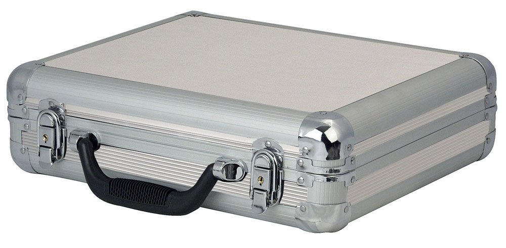 Maleta de transporte para 7 micrófonos vocales, plata acanalada de aluminio
