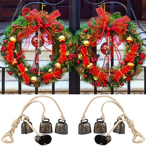 2-Sets-Christmas-Cow-Bells-Hanging-Ornament-Harmony-Cow-Bells-Cluster-Vintage-Metal-Cow-Bells-on-Rustic-Rope-Christmas-Tree-Wall-Wreath-Outdoor-Indoor-Door-Decorations 2 Sets Christmas Cow Bells Hanging Ornament Harmony Cow Bells Cluster Vintage Metal Cow Bells on Rustic Rope Christmas Tree Wall Wreath Outdoor Indoor Door Decorations