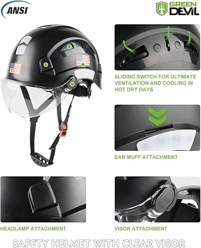 Miniatura 9 de GREEN DEVIL Casco de seguridad con visera ajustable, ligero, ventilado, ABS, para hombres y mujeres, suspensión de 6 puntos, aprobado por ANSI