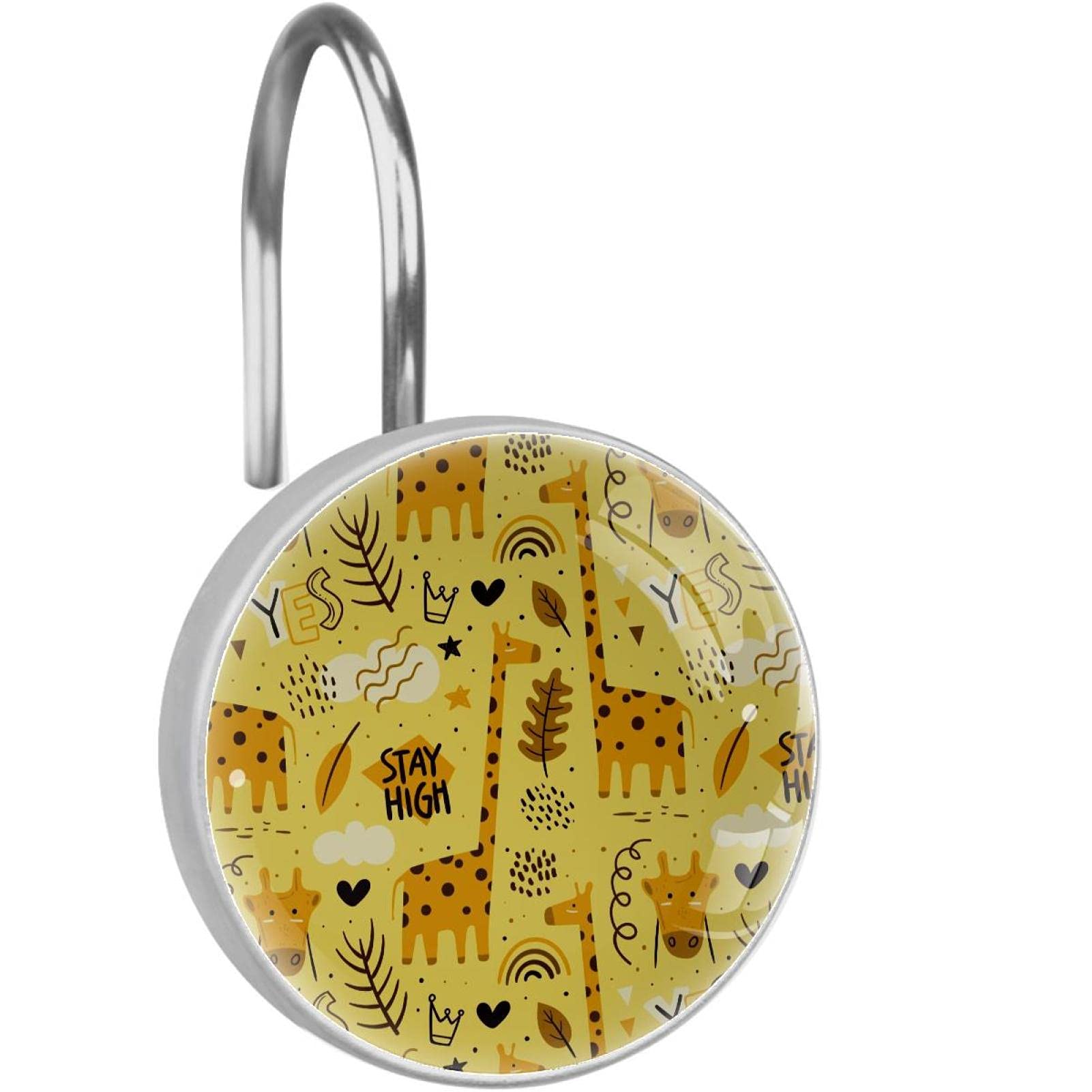 12 Crochets de rideau de douche girafe jaune en acier inoxydable pour deco salle de bain