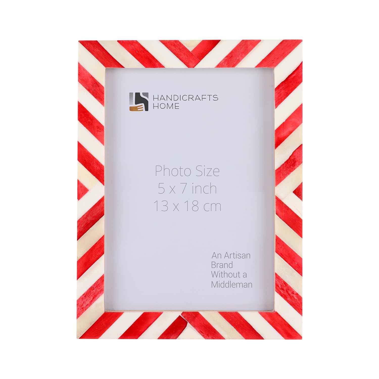 Handicrafts Home 5x7 Picture Frame- Chevron Red White Wall hanging & Tabletop Display Photo Frame for Living Room, Office Desk & Home Decor- Bone Inlay Digital Frame for Studio,...