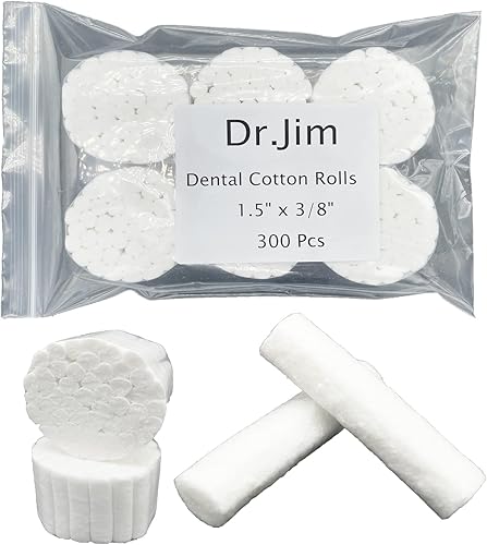 Dr.Jim 300 rollos desechables de algodón dental, tapones de sangrado nasal, hisopos de algodón altamente absorbentes para niños, adultos boca de 1.5
