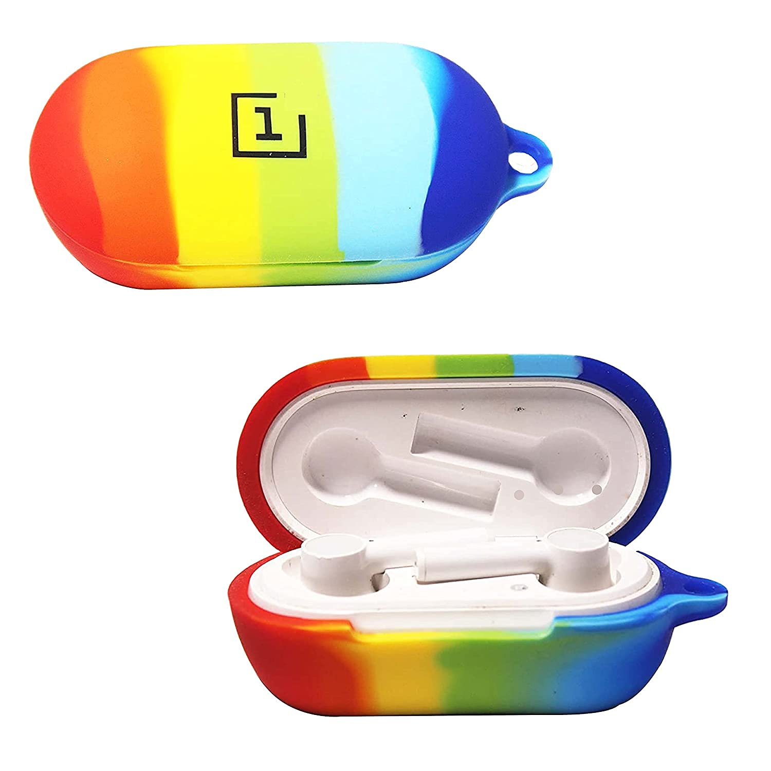 Dhavals shoppe Anti Fall Anti Dust Easy Carrying Shockproof Protective Silicone Case Cover Compatible with OnePlus Buds Z Earbuds (Earbuds is not Included) - Rainbow(OnePlus Earbuds Z TWS)