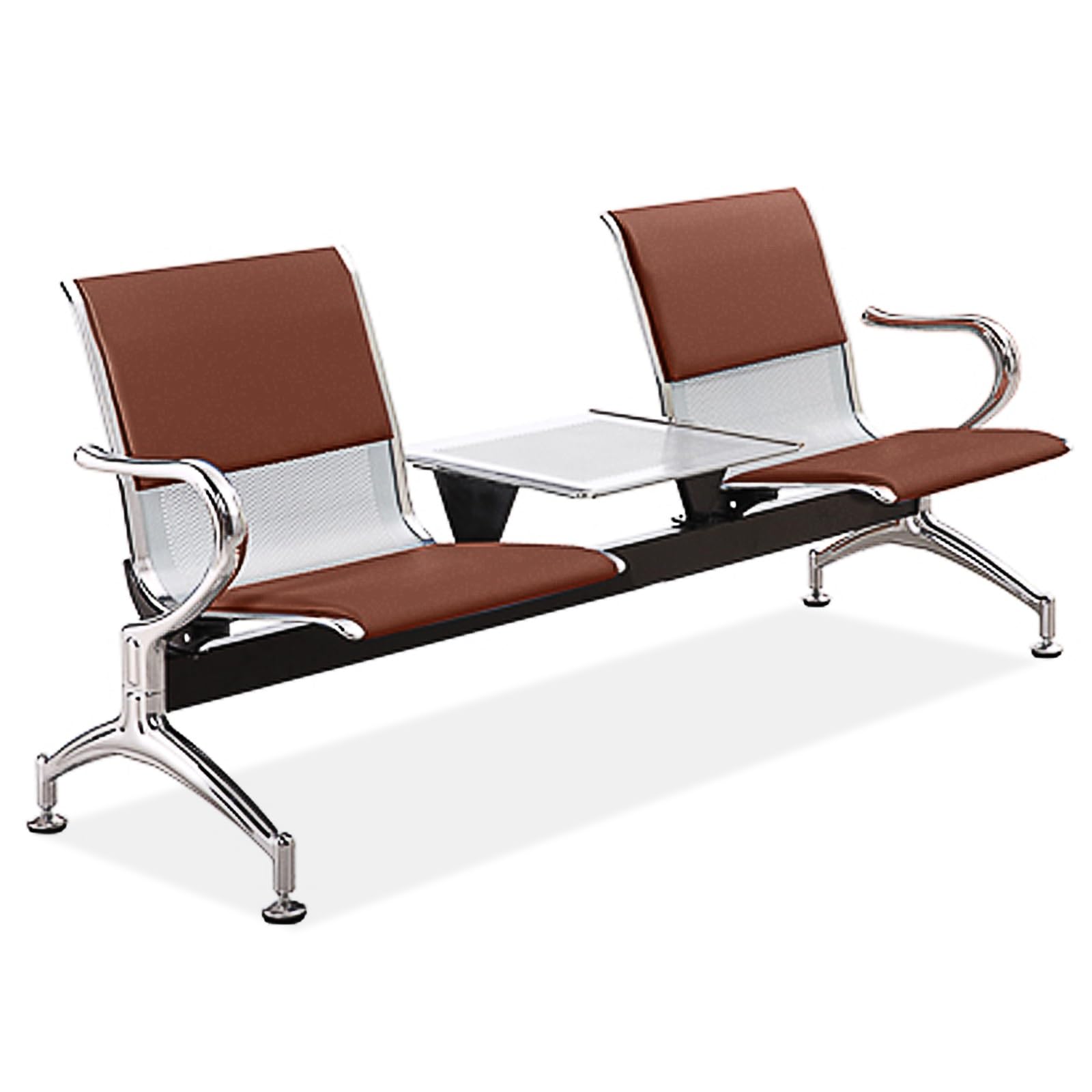 SaryEdge 2Seat PU Leather Room Chairs with Arms & Table Airport Reception Bench Office Lobby Furniture for Hospital Bank & Airport,Brown,Brown