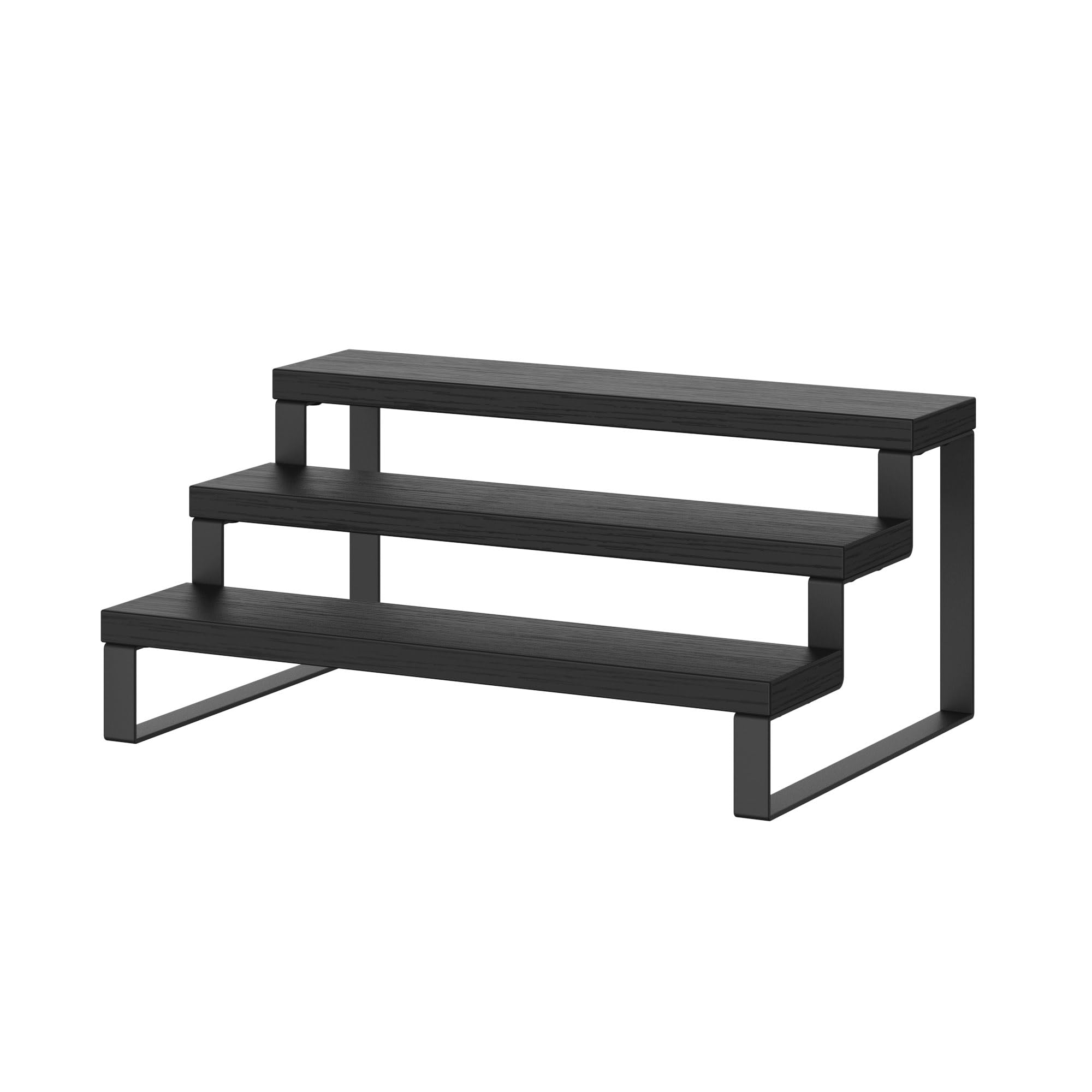 Wood Display Risers, 3 Tier 13.4IN Perfume Organizer Shelf with Metal Legs, Large Wooden Cupcake Stand Holder, Display Shelf Stand for Figures, Party, Makeup, Dessert Shelves for Party, Black-image-49