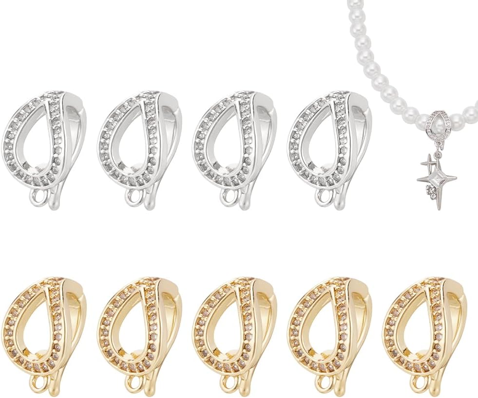 UNICRAFTALE 10Pcs 2 Colors Fold Over Clasps Real 18K Gold Plated Oval Extender Clasps Rhinestone Foldover Extension Clasp Micro Pave Jewelry Clasps Jewelry Clasps for Bracelet Necklace Jewelry Making