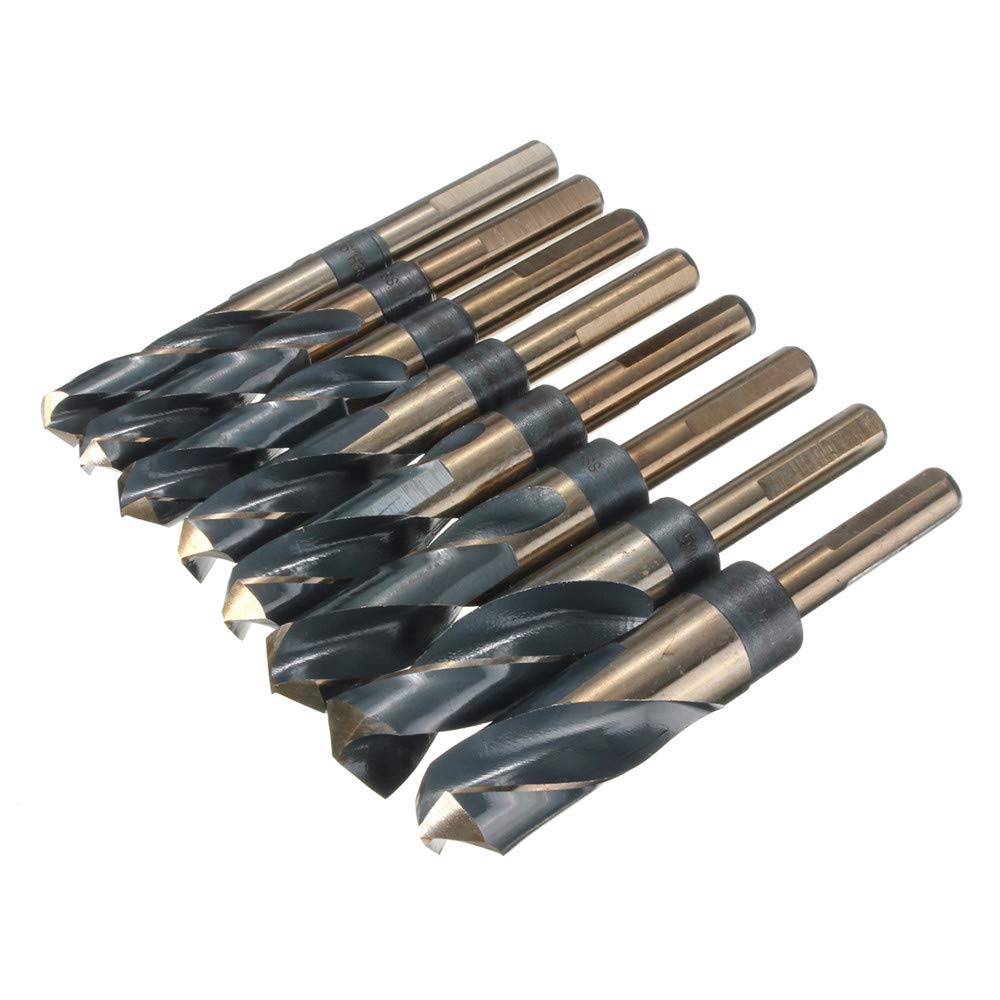 Juego de brocas helicoidales Hss 4241 de vástago de 1/2 pulgada, 8 piezas, 9/16 a broca helicoidal de 1 pulgada para metal de madera - 1#