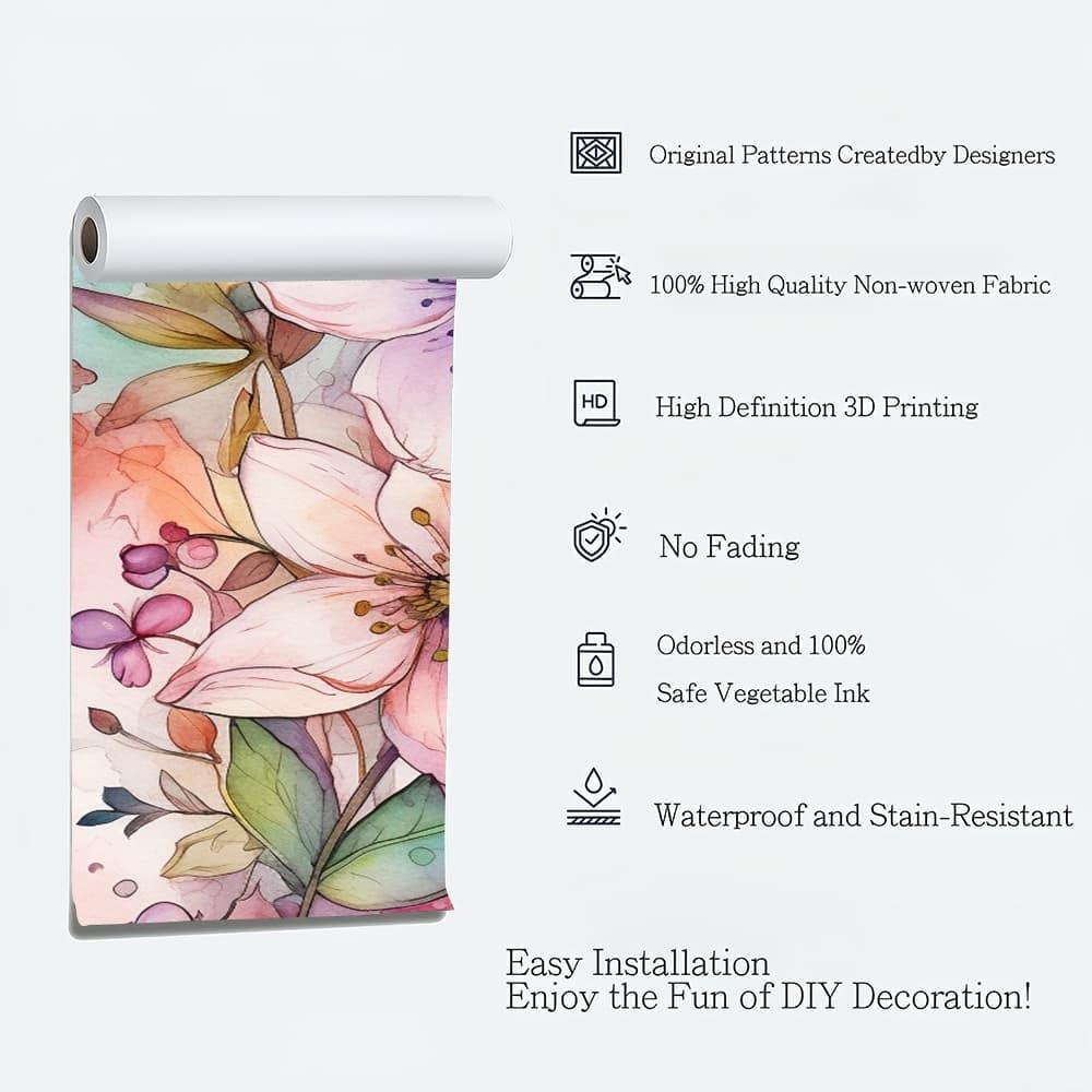 Sypialnia Panoramiczna tapeta 3D Akwarela kwiatowy wzór 350x256 cm różowa tapeta ścienna z włókniny do salonu Sofa TV dekoracja tła, konfigurowalny duży rozmiar