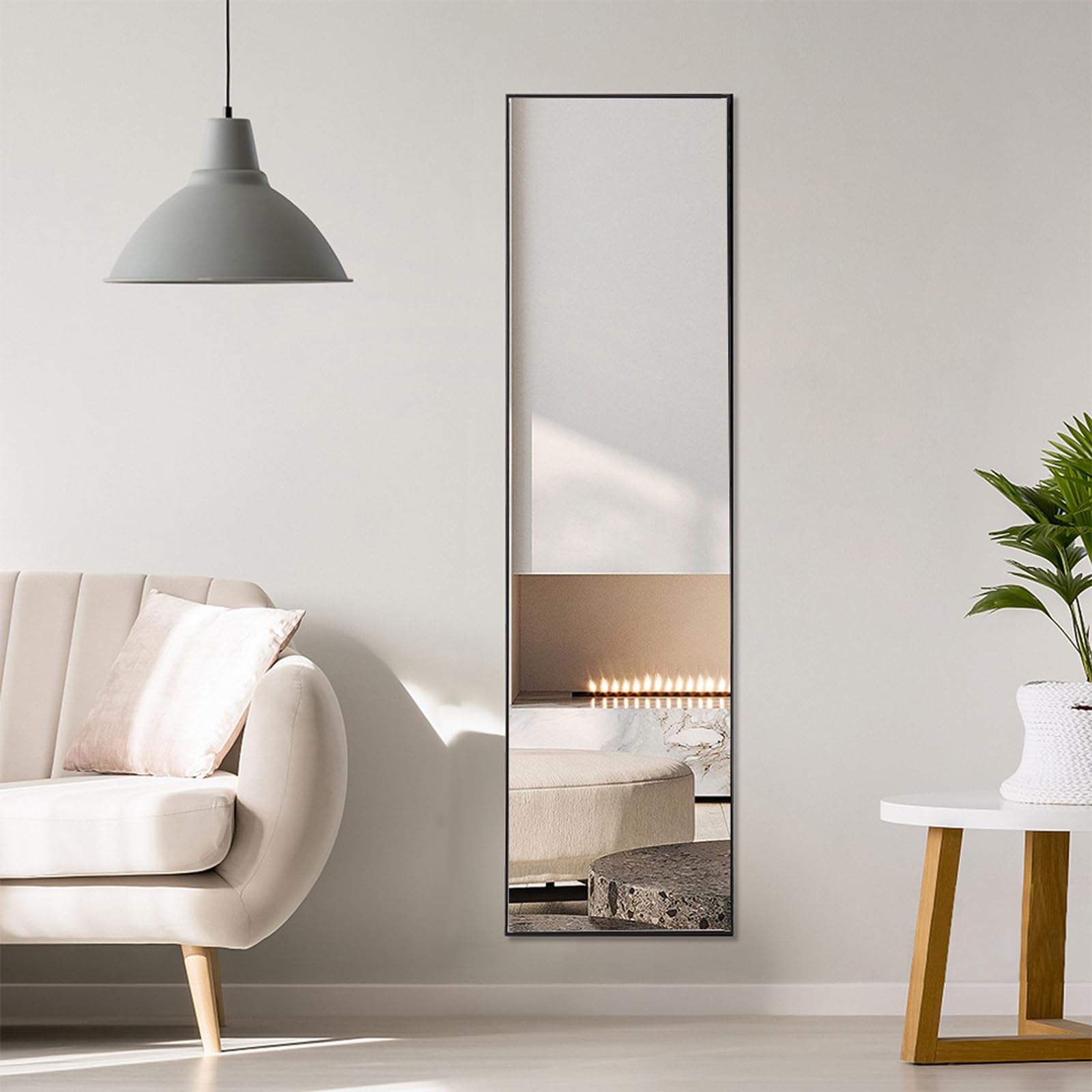 Warmiehomy Full Length Mirror 150x40cm, Wall Mounted/Leaning/Freestanding Long Body Mirror 3 in 1 Aluminium Frame for Bedroom Living Room, Black