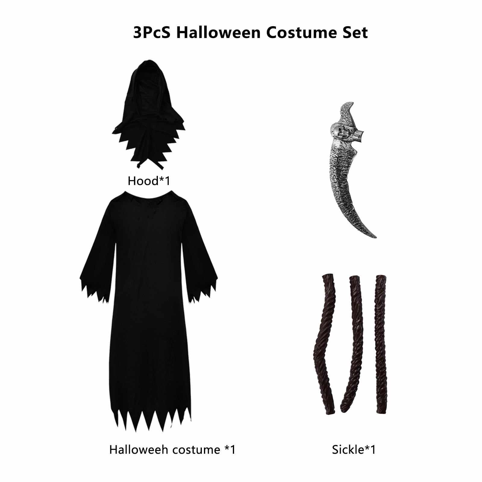 Kostium męski Żniwiarz, kostium na Halloween, dla chłopców, dziewczynki, straszne przebranie, na Halloween, imprezę, karnawał, Cosplay, 130 cm