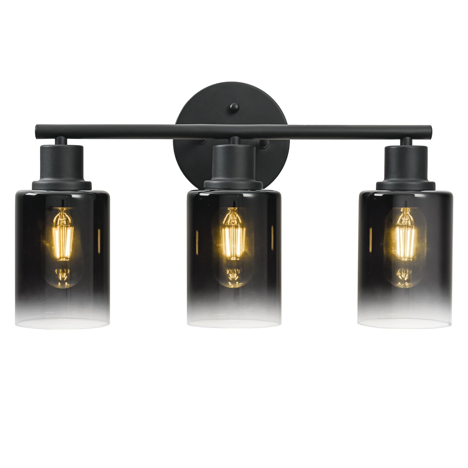 Matte Black Bathroom Light Fixtures Over Mirror, 3 Light Bathroom Light Fixtures with Black Gradient Glass Shade, 18" Bathroom Lighting Fixtures, Modern Vanity Lights for Bedroom Living Room Hallway