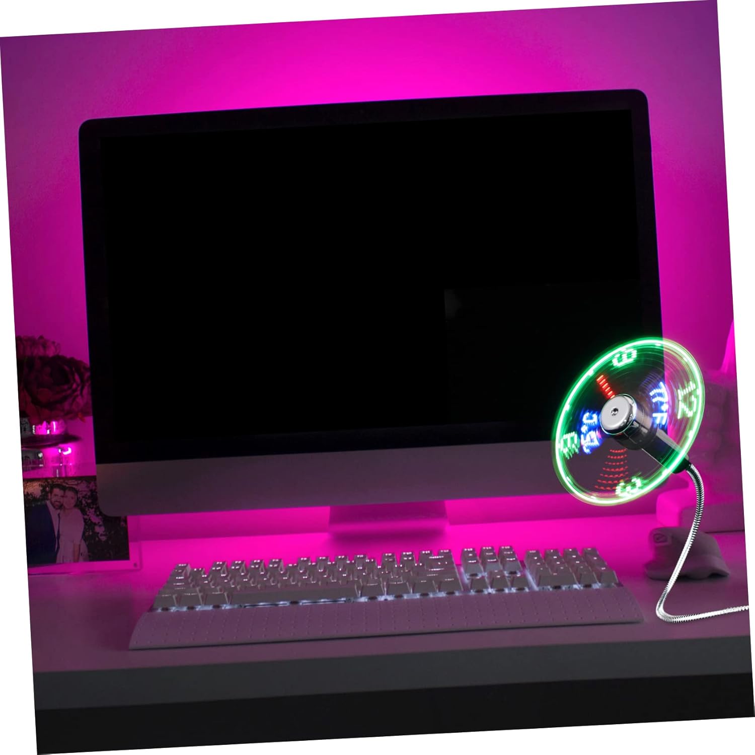 Mikikit 3pcs Usb Led Clock Fan Temperature Display Portable Mini Gooseneck Fan for Home Office Travel Compact Usb Cooling Device for Personal Use