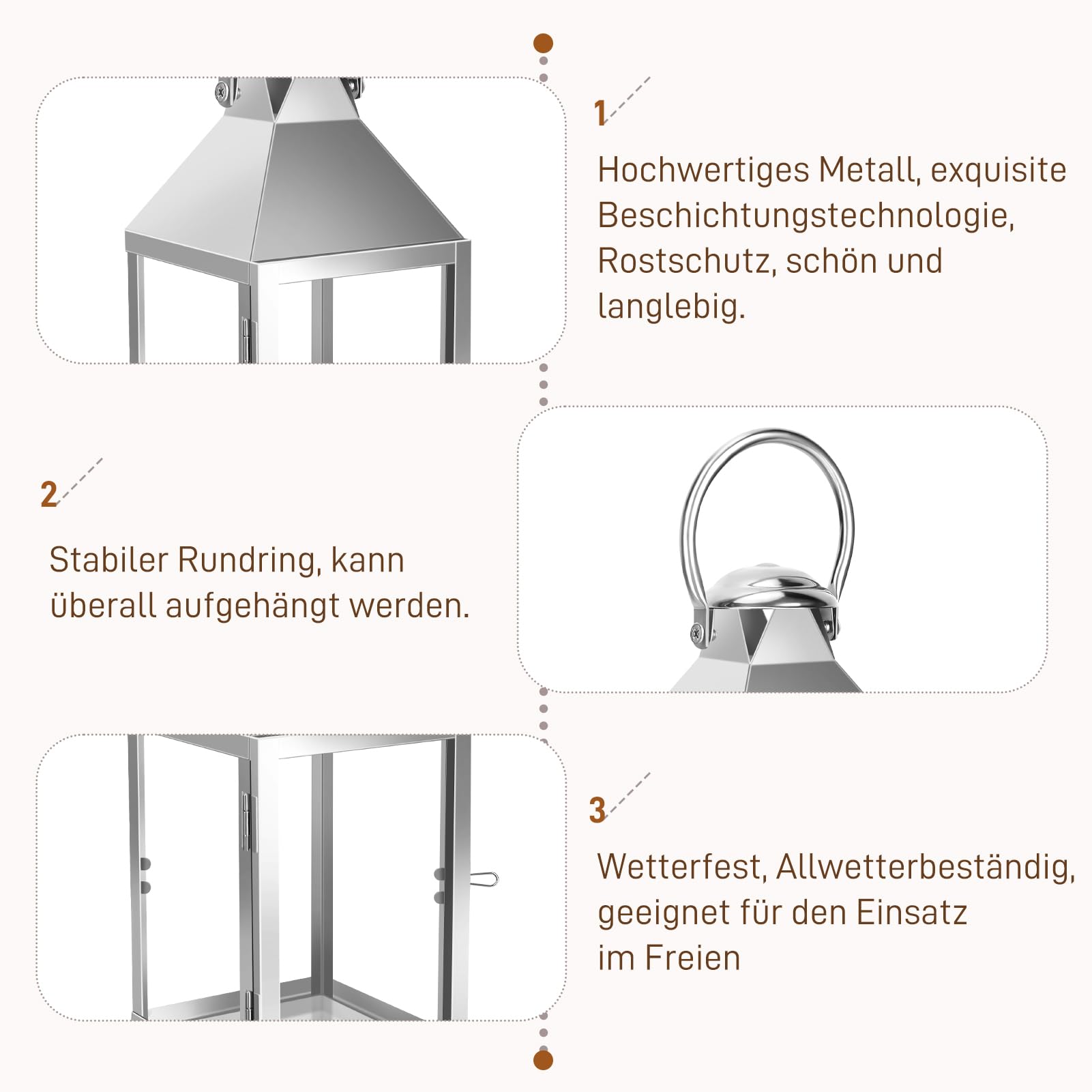 Laterne Silbrig Metall Kerzenlaterne 30cm Metall Laternen für draußen, Garten Outdoor Windlichter Wetterfest Kerzenlaterne Retro Halloween Weihnachten Friedhof Kerzenständer Kerzendeko (Silbrig S)