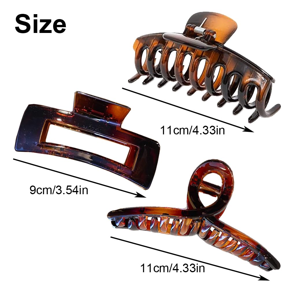3 Pcs Hair Clips Women Brown Hair Claw Clips Set Tortoise Shell Grip Dark Brown Hair Clips for Women Girls Thick Thin Curly Straight Long Hair - Image 3