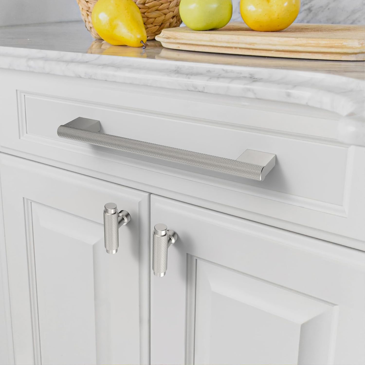 Amerdeco 10 Pack Modern Brushed Satin Nickel Knurled Cabinet Pulls, 7.5 Inch(192MM) Hole Centers, Kitchen Cabinet Hardware, Drawer Pulls, ZH0043