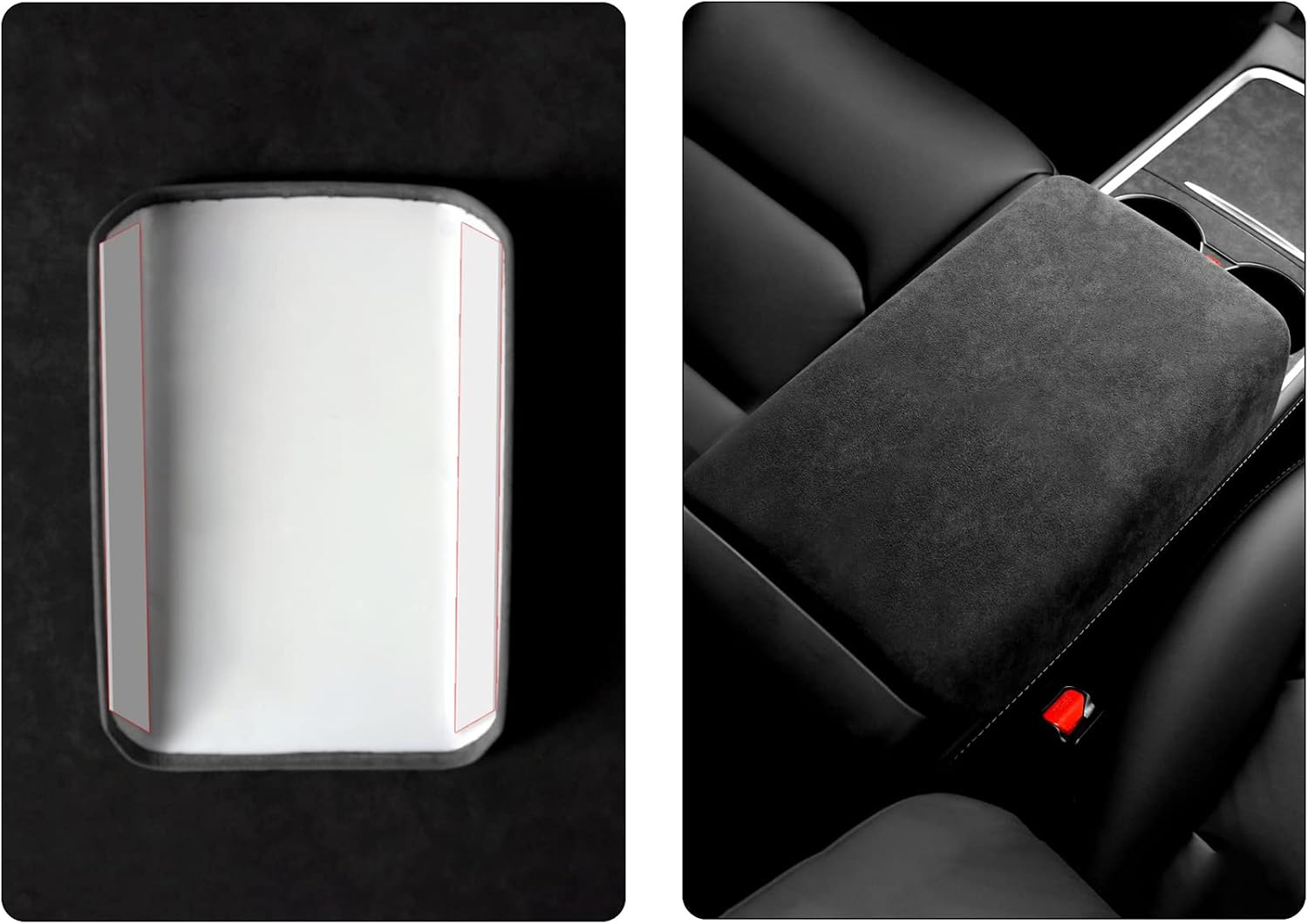 Armrest Box Cover Italian Fits Alcantara Material Armrest Case Protector Compatible with Tesla Model Y/Model 3 2017-2023 (Black9002)