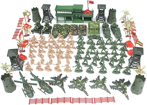 122 piezas de juguetes de plástico de soldado del ejército para hombres, figuras de acción militares con mini tanque, aviones antiaéreos, figuras de