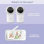 Moniteur de bébé Hubble Connected Nursery View Pro Twin avec grand écran de visualisation pour parents de 5 pouces, écran partagé, sons apaisants préchargés, blanc