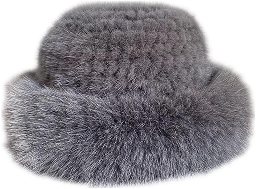 Gegefur Women's Winter Russian Fur Hat Warm Knitted Mink Fluffy Furry Hat Outdoor Knit Bowler Hats for Women