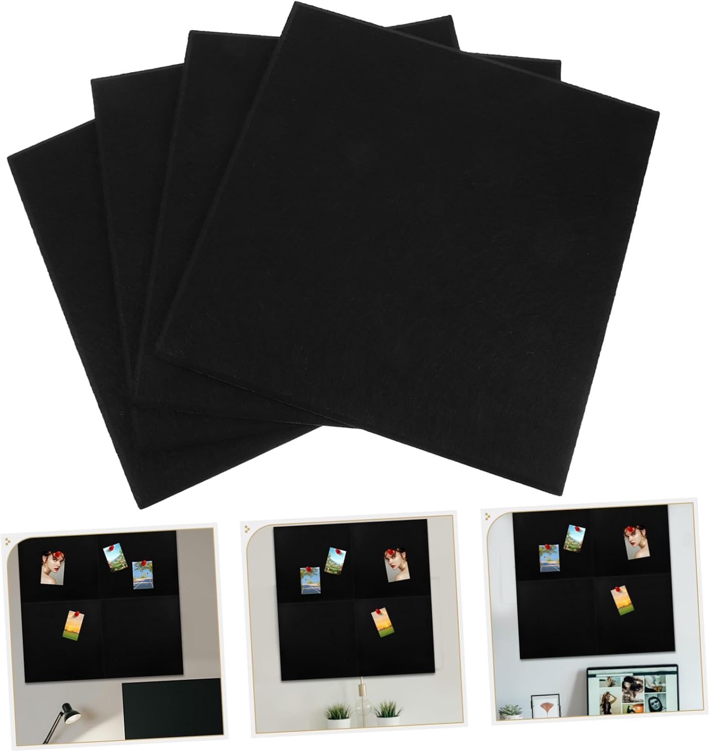 ARTIBETTER 4pcs Self-Adhesive Square Felt Wall Tiles for Memo Photos Notes Acoustic Board for Home Office School Easy to Install Decorative Pin Board
