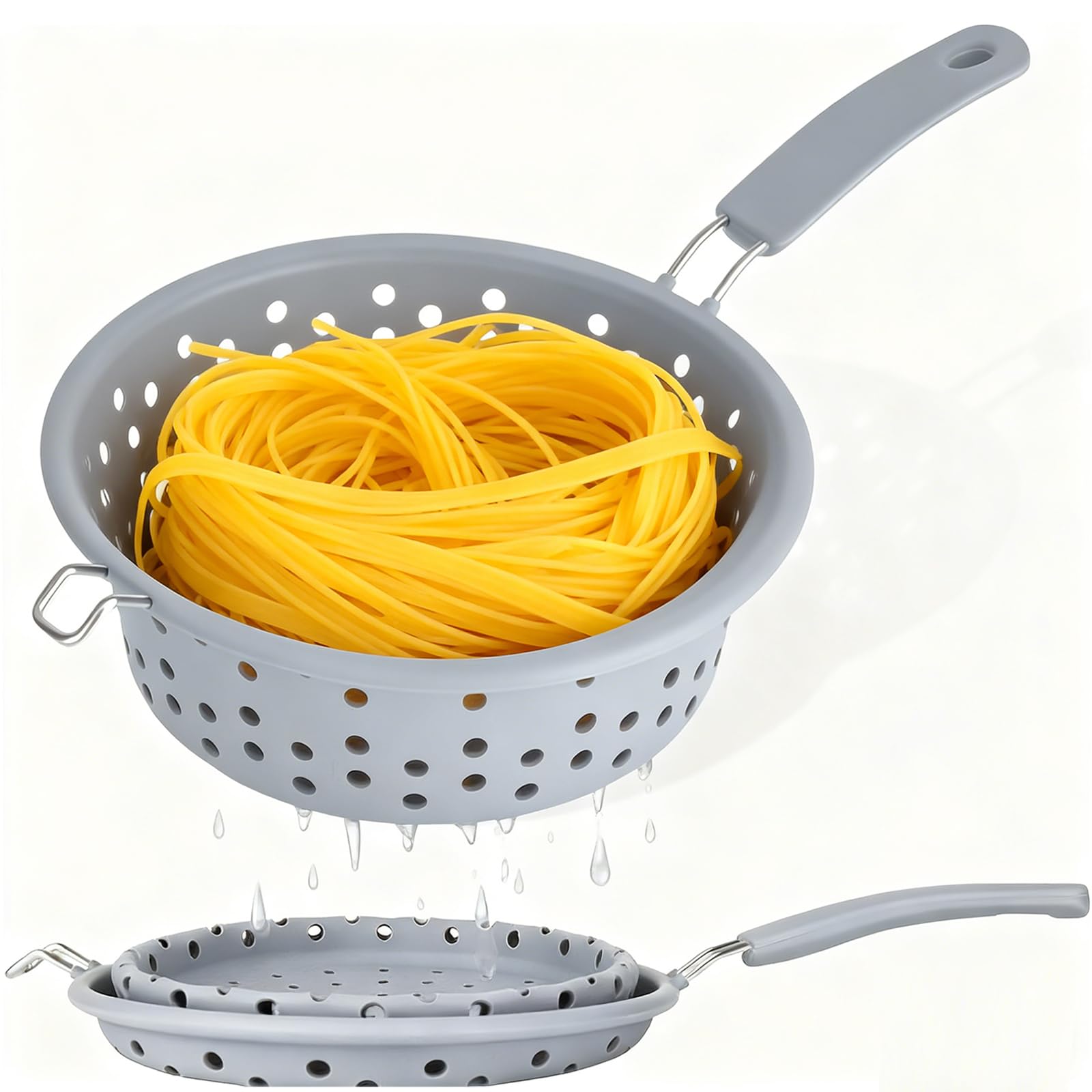 Colador plegable de 21 cm, colador de pasta con asa, colador plegable de silicona, colador multifuncional, resistente al calor, colador de alimentos, para espaguetis, pasta, verduras, frutas