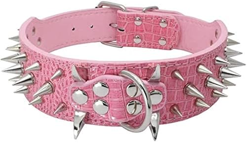 Collar de Perro Collares de Cuero Acolchados Lujosos con Tachuelas Afiladas para Perros Medianos Grandes…