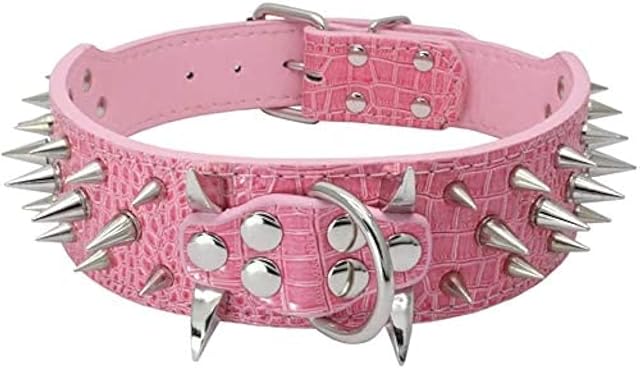 Collar de Perro Collares de Cuero Acolchados Lujosos con Tachuelas Afiladas para Perros Medianos Grandes…