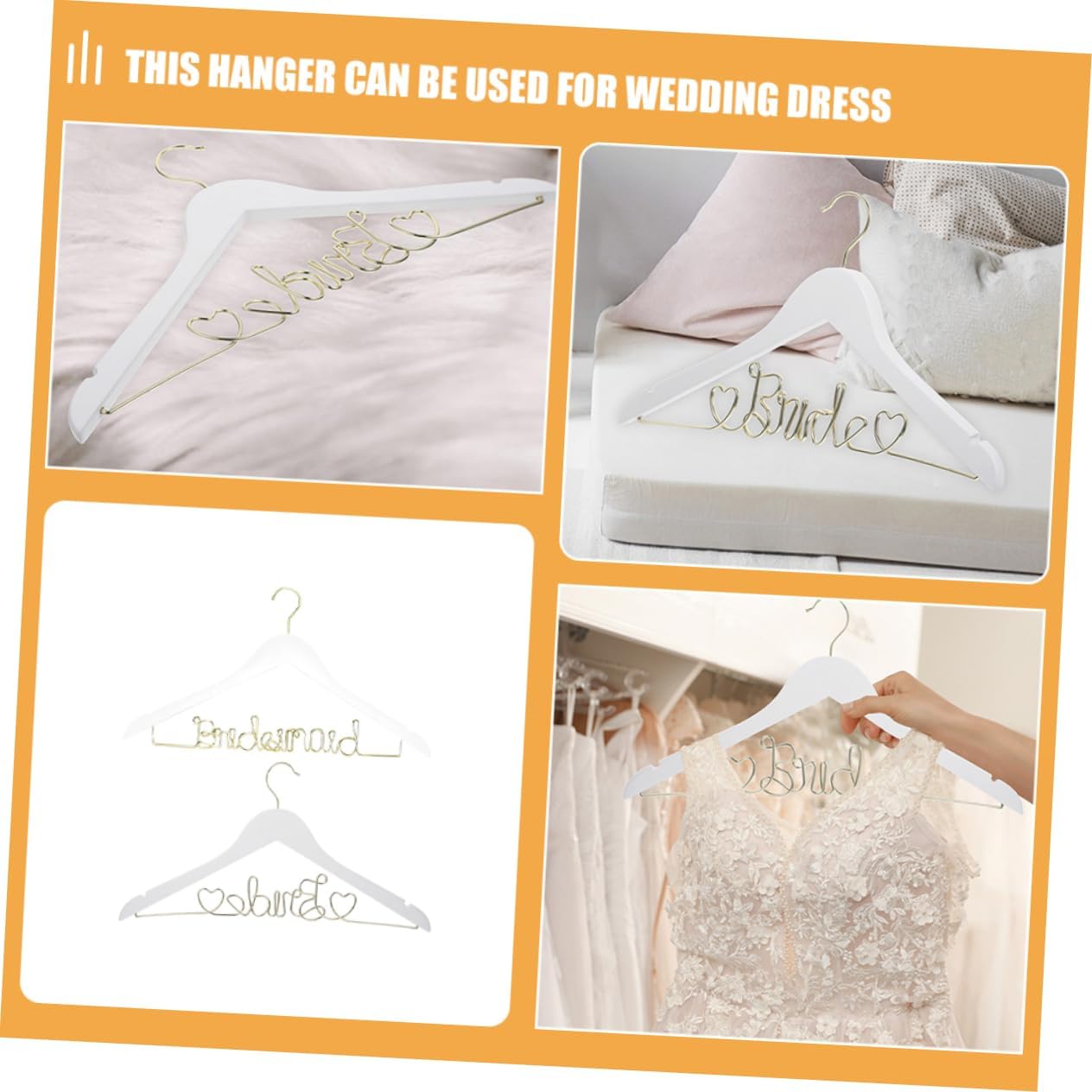 VOSAREA 2Pcs Wedding Clothes Hanger for Bride Groom Non Slip Design for Wedding Dress Daily Wear Smooth Finish Versatile Use Bridal Shower