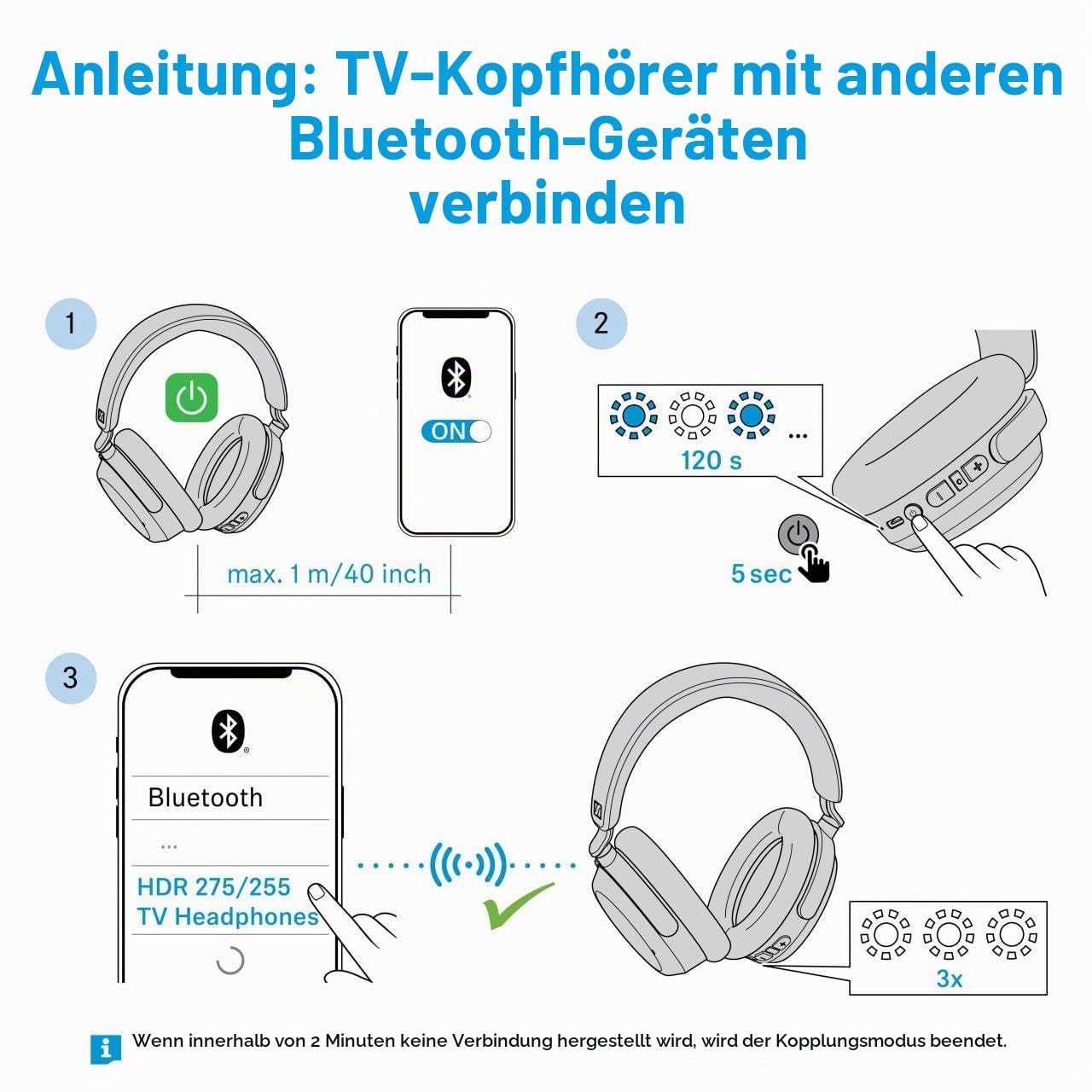 Sennheiser RS 275 TV Kopfhörer - Bluetooth Kopfhörer und Transmitter Bundle - Low Latency Wireless Kopfhörer mit virtuellem Surround Sound, Sprachklarheit und Auracast Technologie - 50h Akku
