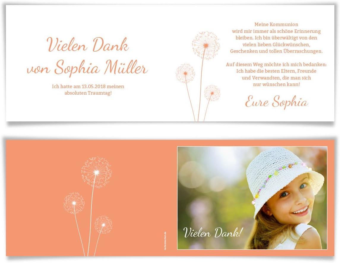 30 X Kommunion Dankeskarten Danksagungskarten Danksagung Kommunionskarten Pusteblume In Lila Amazon De Kuche Haushalt