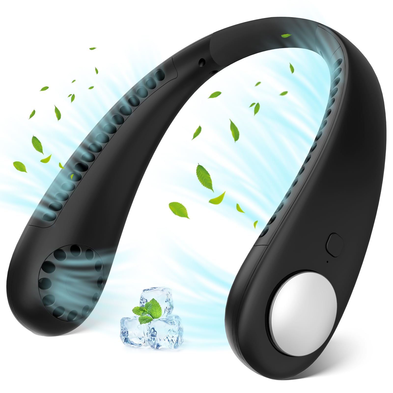 Ventilatore da collo Portatile, Mini USB Ventilatore da Collo Senza Lama con Flusso D'aria A 360°, 3 Velocità Ricaricabile Indossabile Ventilatore Mani Libere per Ufficio Cucina Viaggi Sport, Nero