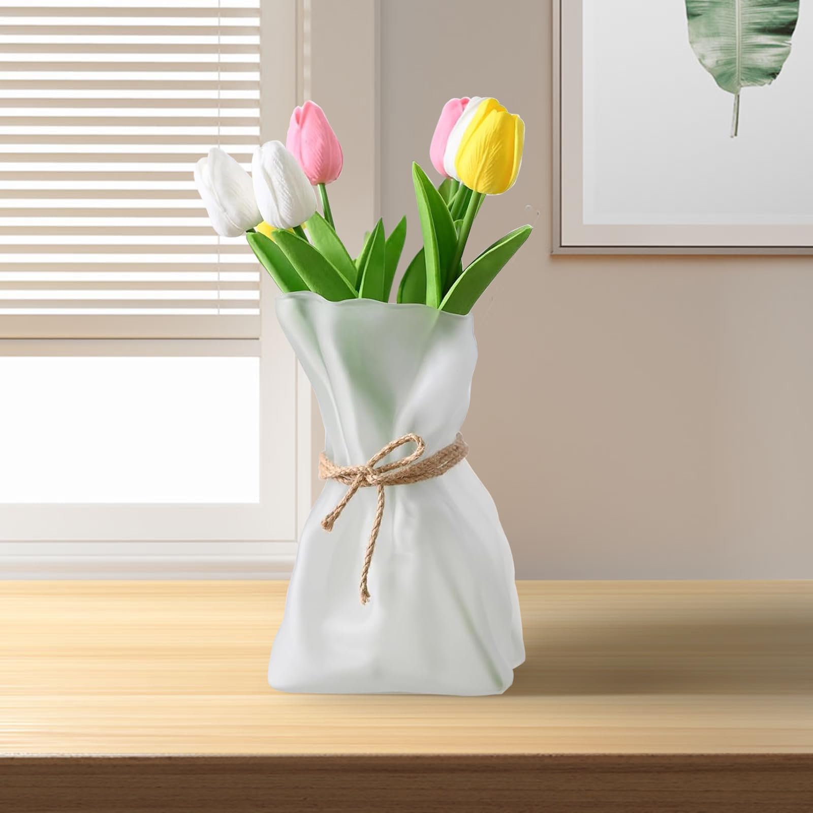 6 Inch Small Glass Flower Vase, Irregular Shaped Flower Vases for Centerpiece Table Indoor Desk Decor, Modern Art Decorative Vase for Home Office Wedding Bookshelf Housewarming Gift