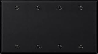 4-Gang Blank Black Metal Wall Plate Cover, Made in USA, Standard Size Black Metal Blank Light Switch Cover, Cover Plate for Unused Outlets & Electrical Boxes, Matching Screws