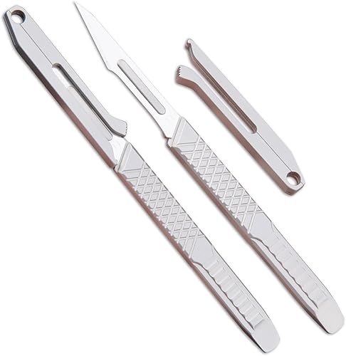 Cuchillo utilitario de bisturí de bolsillo A45, 10 cuchillas #11, barra de palanca de titanio TC4 de agarre de granada de 4.5 pulgadas, cuchillos