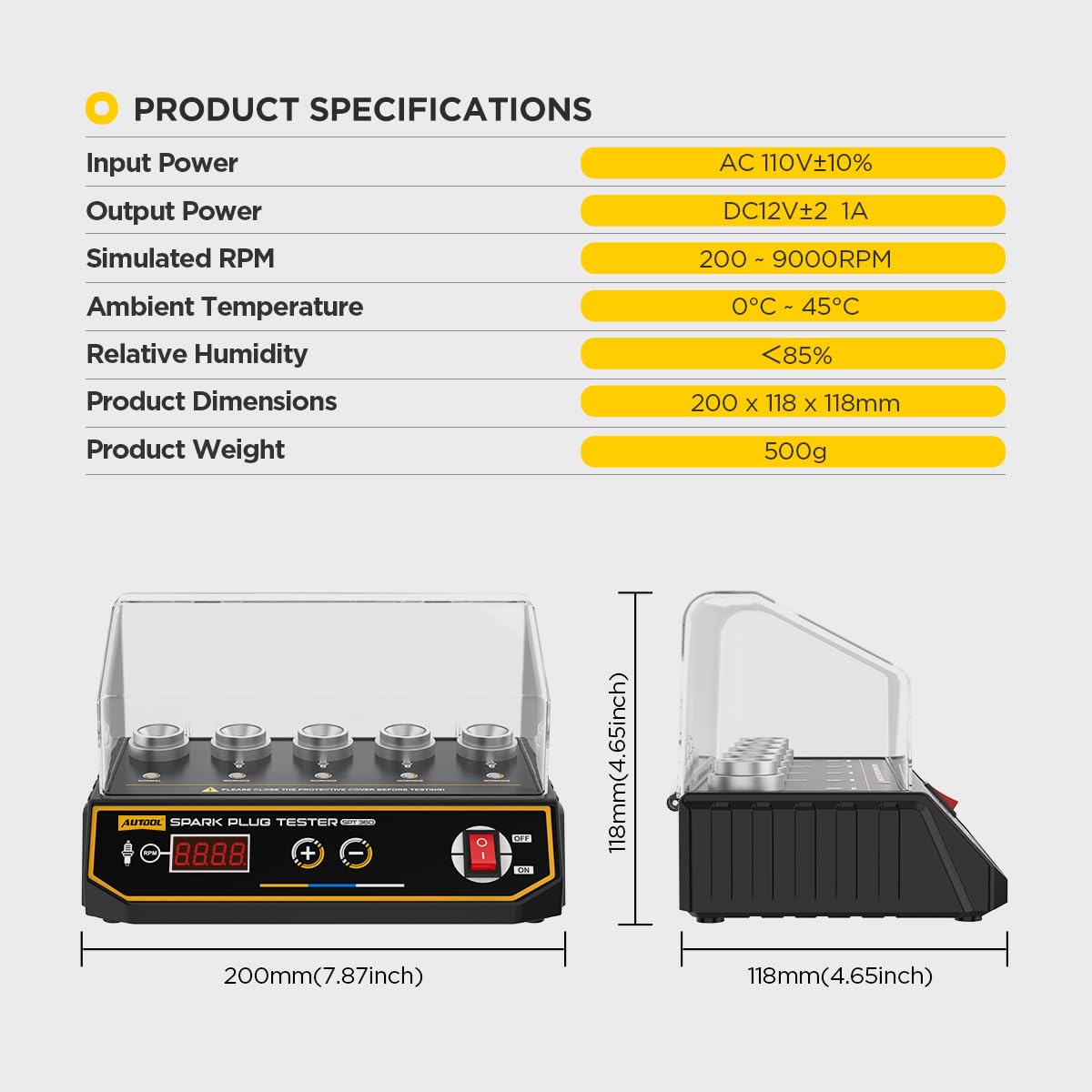 AUTOOL SPT360 Auto Zündkerze Tester, Kfz Zündkerzendetektor Zündkerzen-Systemanalysator mit 5 einstellbaren Testlöchern für Motorradfahrzeug (200-9000RPM)