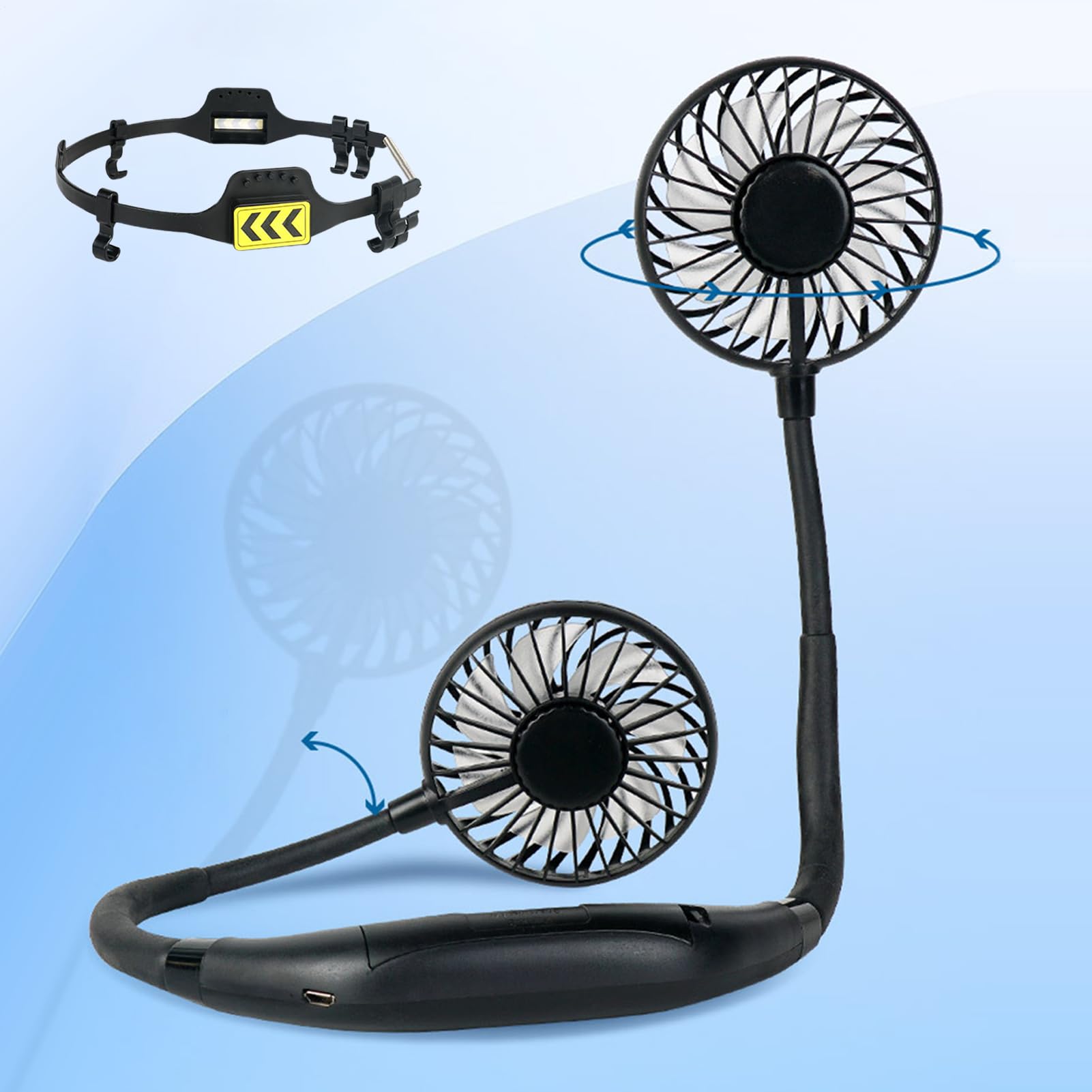 Ventilador De Casco De Seguridad: Equipo De Refrigeración ABS, Dispositivo De Casco De Seguridad Ajustable De 3 Velocidades, Accesorio De Luz LED | Ventiladores Portátiles De Construcción Para El