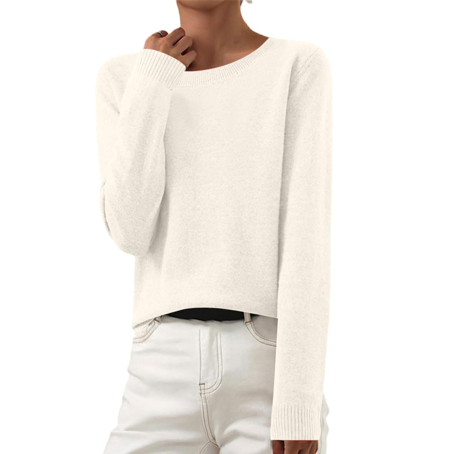 Cashmere Sweaters for Women Crew Neck Long Sleeve Casual Knitted Jumper Lightweight Wool Soft Basic Pullover Tops