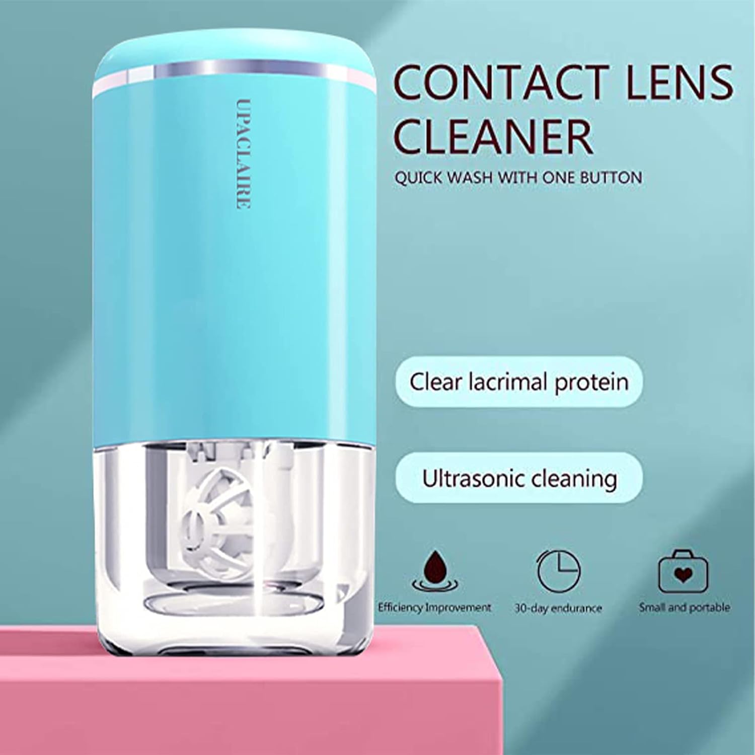 UpaClaire Ultrasonic Contact Lens Cleaner 2.0 (2nd Generation), Intelligent Cleaning Machine for Soft and Rigid (RGP) Contact Lenses, Blue : Health & Household
