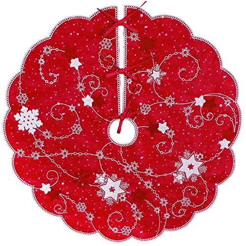 Grelucgo Serviette brodée de flocons de neige pour sapin de Noël, double épaisseur, décorations de vacances (diamètre 86 cm) Cover