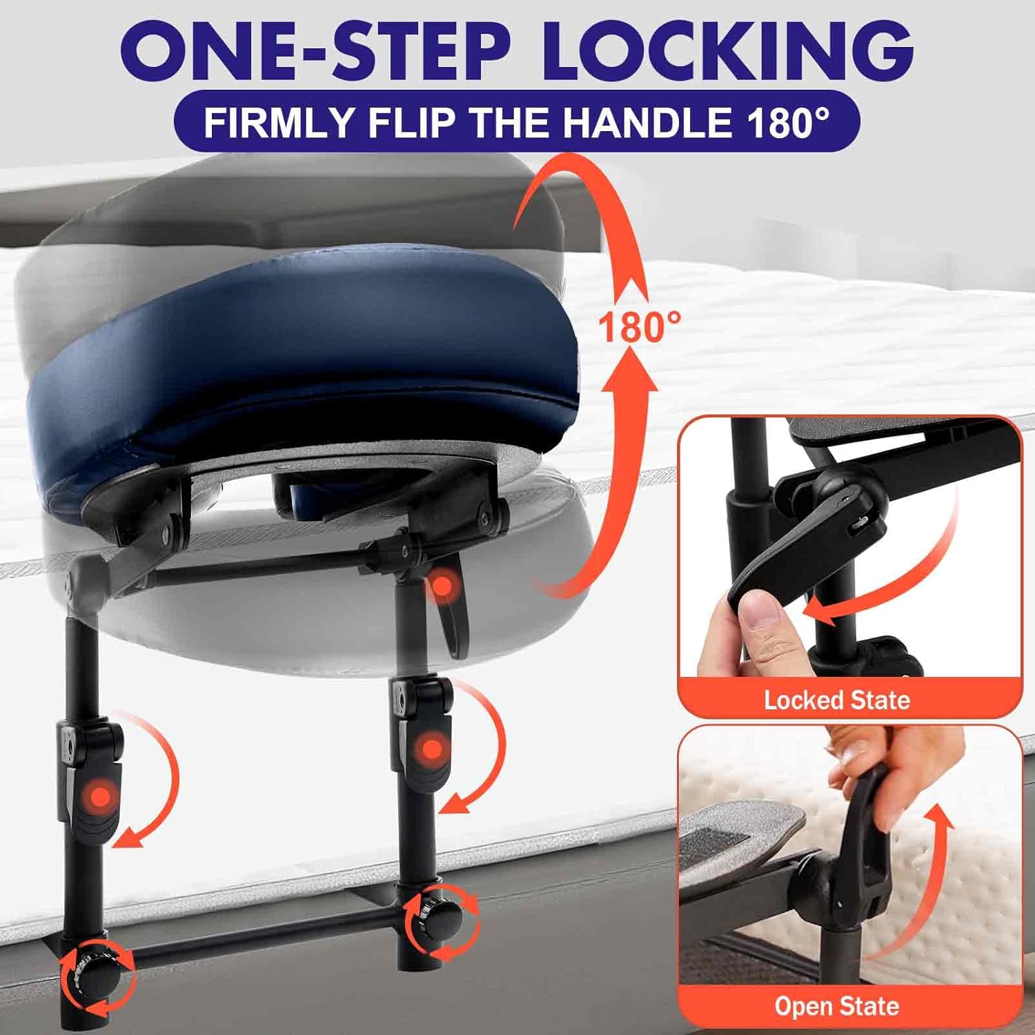 Massage Headrest for Bed with Leather Pillow, Includes Face Pillow Cradle and Cushion Support Bracket, Adjustable Headrest Face Cushion Massage Table or After Eye Surgery at Home Blue