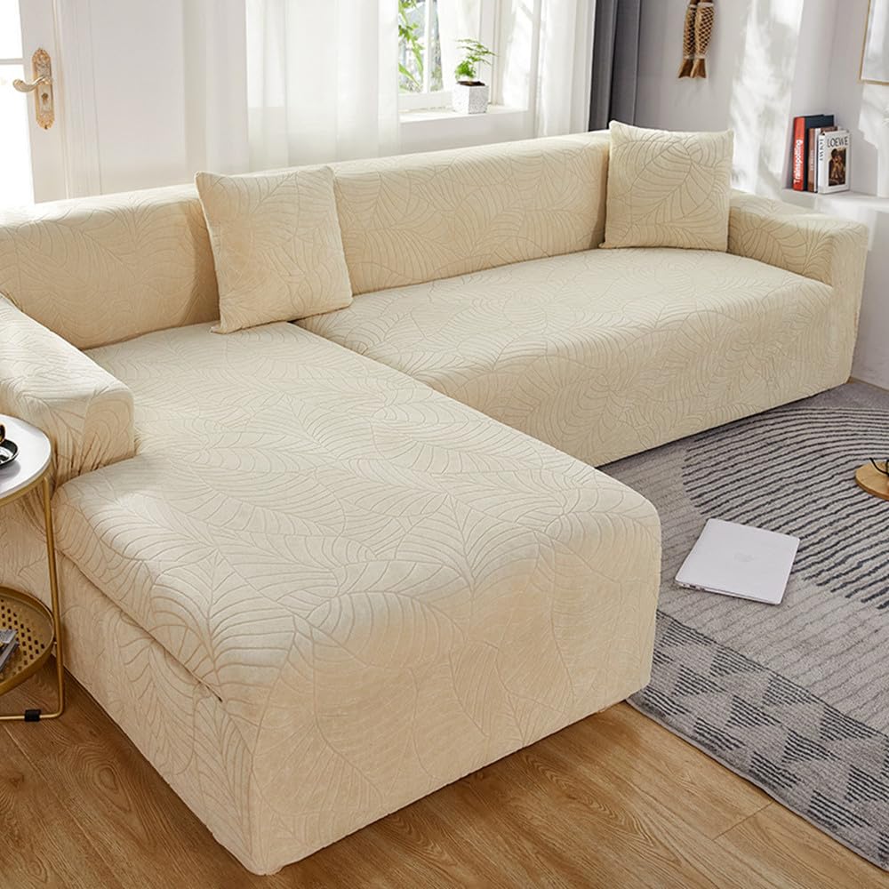 Housse de canape d'angle impermeable beige pour masquer l'usure du salon