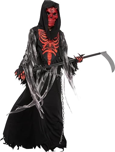Miniatura 7 de Spooktacular Creations Disfraz de la parca de calavera roja para niños, disfraz de la parca de Halloween para Halloween