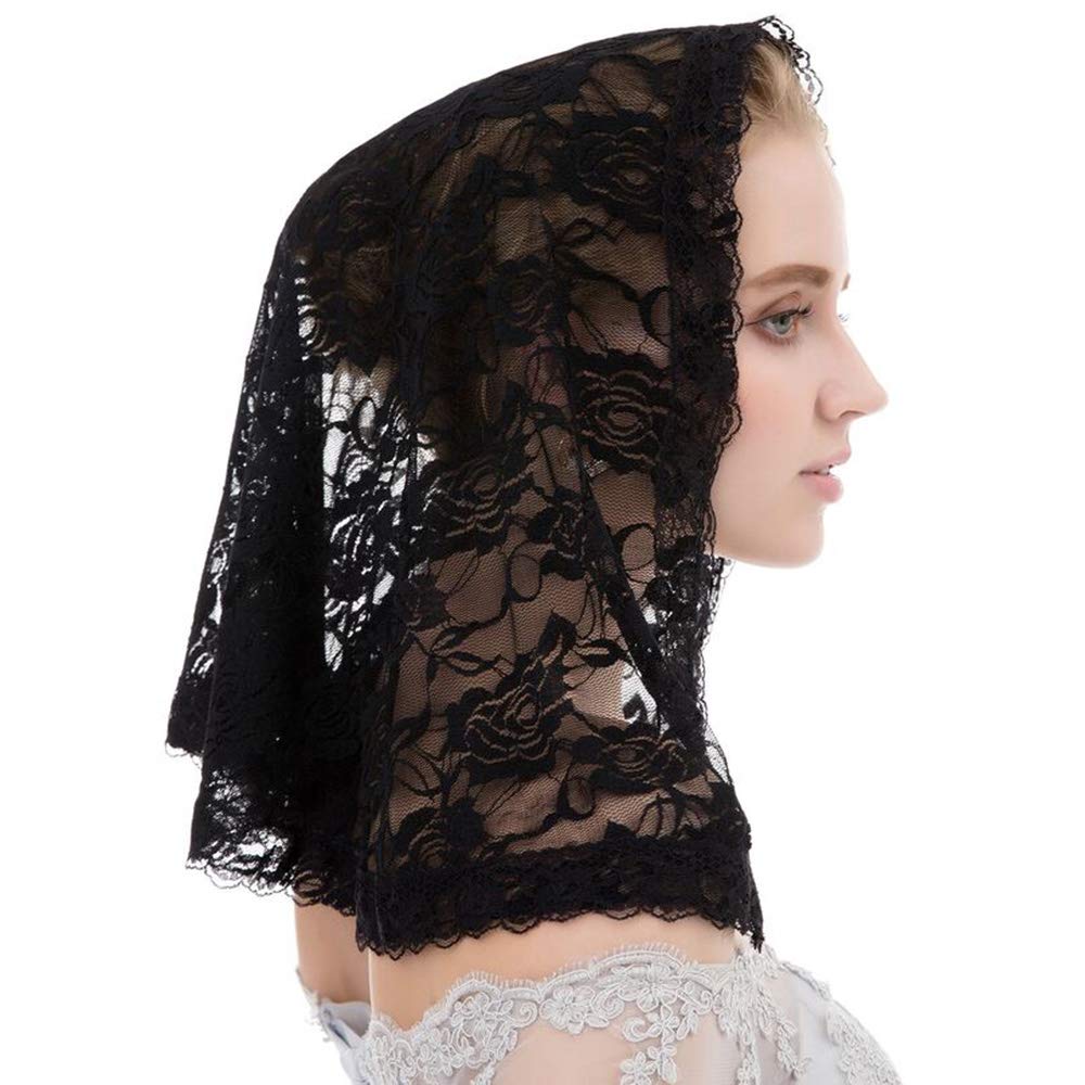 BeautyflierBlack Veil Lace Mantilla Catholic Church Chapel Veil Head  Covering Latin Mass