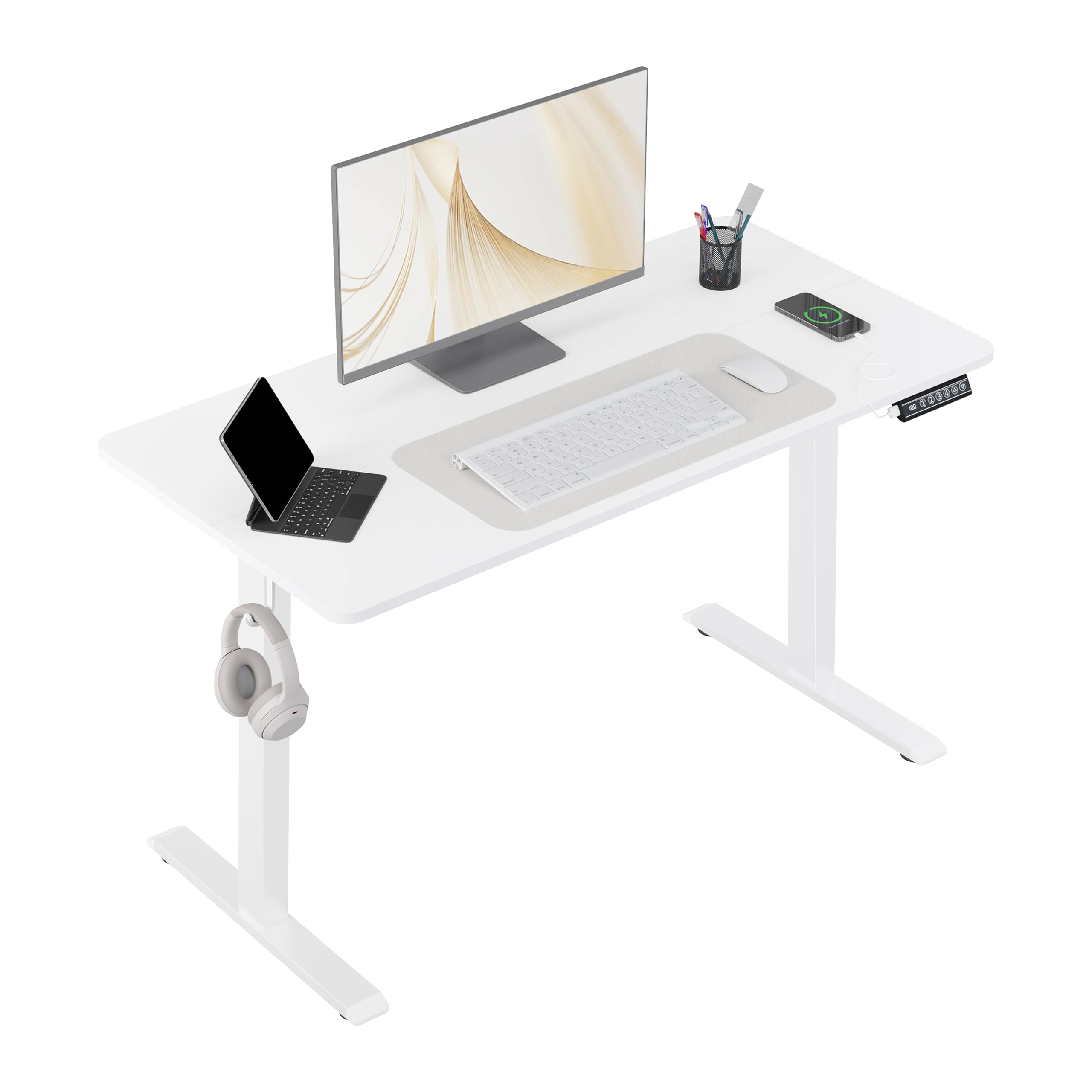 WOLTU 120x60cm Escritorio Elevable Eléctrico, Mesa Escritorio Elevable en Altura con Puertos de Carga USB, 4 Función de Memoria y Proteccion Anticolision, Blanco, TS194ws02
