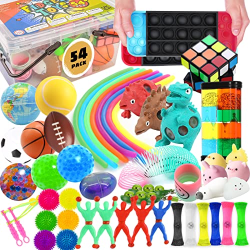 KLT Fidget PackÂ­-54 Pack Sensory Fidget Toy Pack-Sensory Fidget Toys for Kids Teens Adults for Stress Relief and Anti Anxiety with Bead Stress Balls-Fidget Squishy Toy-Fidget Strings- Marble and Mesh